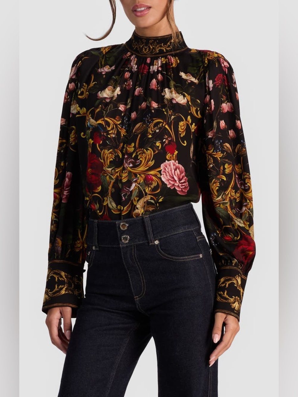 Alice and Olivia Marion Mock Neck Floral Blouse - Picture 3 of 6